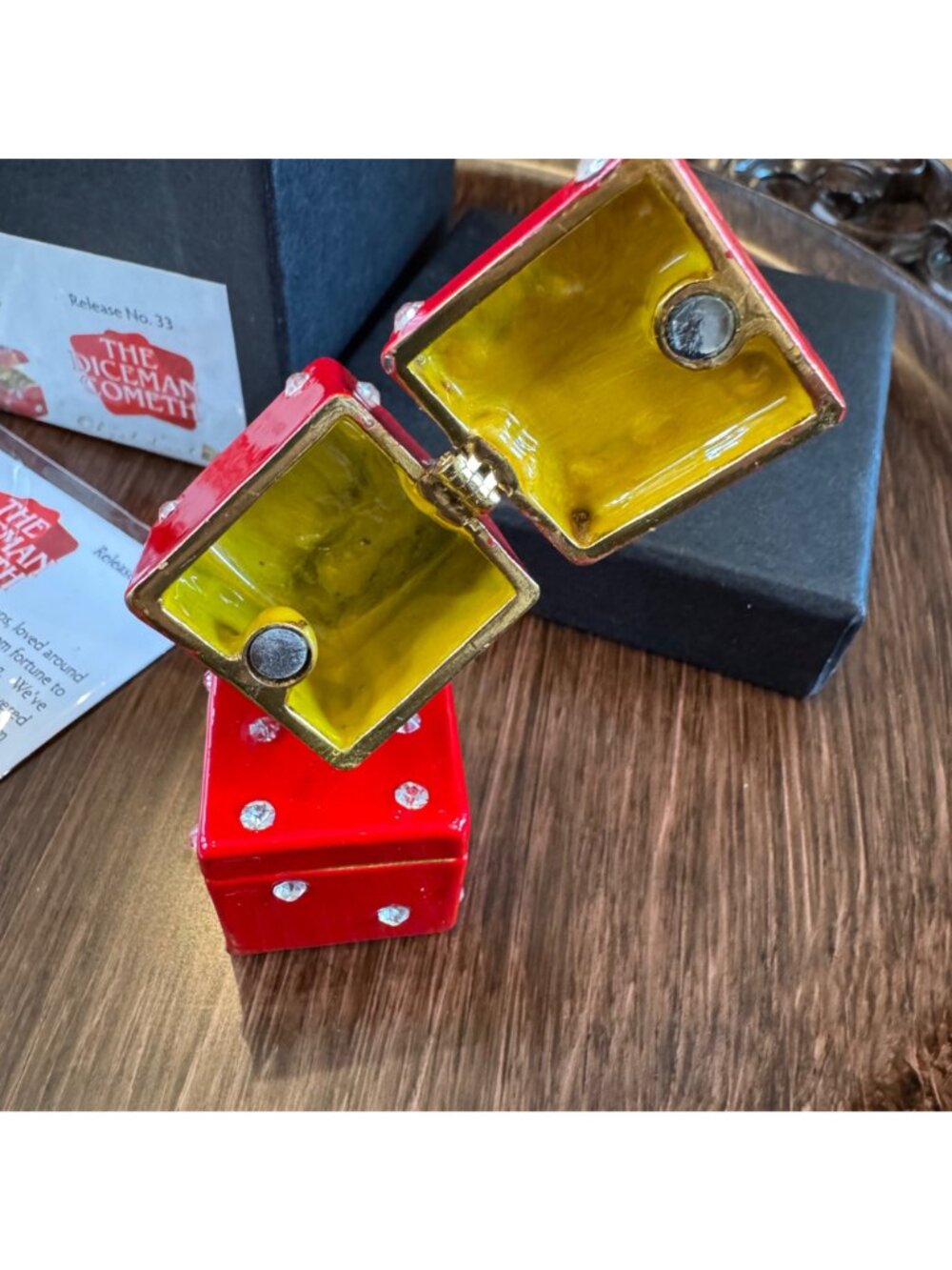 VTG Red Dice Trinket Box Enamel Rhinestones By Work Of Art Double Box 2.5" Tall - Picture 6 of 15